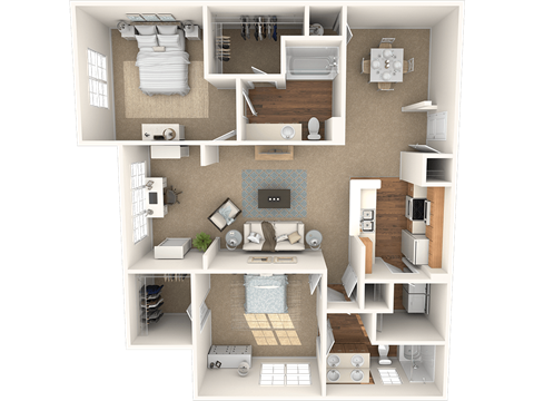 Floor plan for 2 beds, 2 baths, 1244 sqft